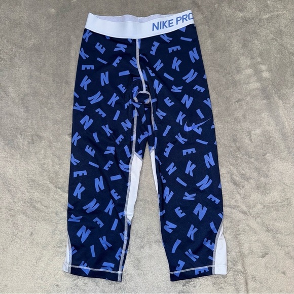 Nike Pro Blue and White Leggings Running Tights Girls Size Medium - Picture 1 of 8